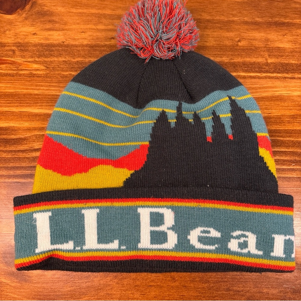 L.L. Bean Dark Gray Knit Hat with Colorful Stripes